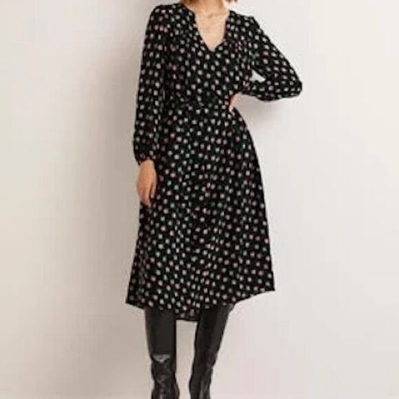 NWT BODEN Boden Gathered Yoke Midi Dress Size 6 Black Floral - Picture 2 of 8